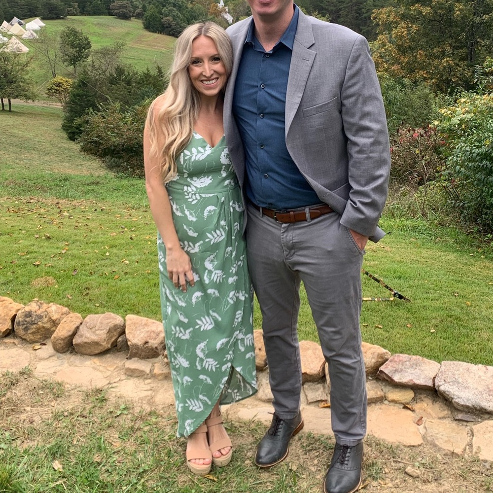 Green and white high low dress